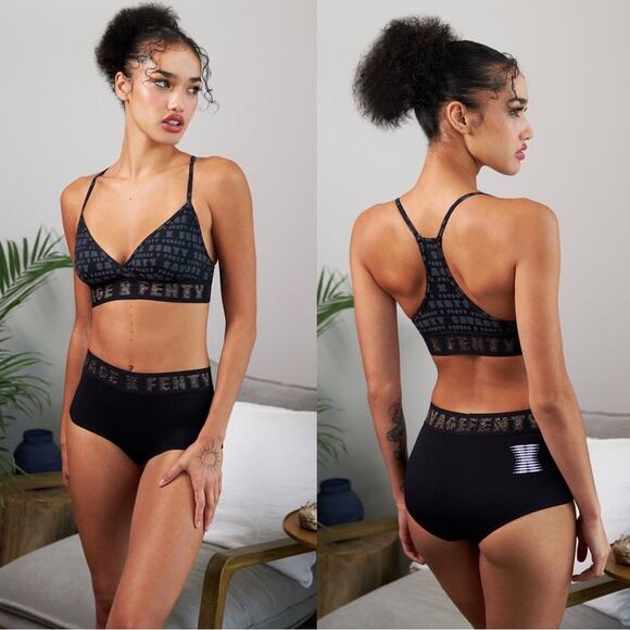 NEW SAVAGE X FENTY Black Grey Metallic Forever Savage Logo Bralette Bra Top XS - Picture 5 of 10